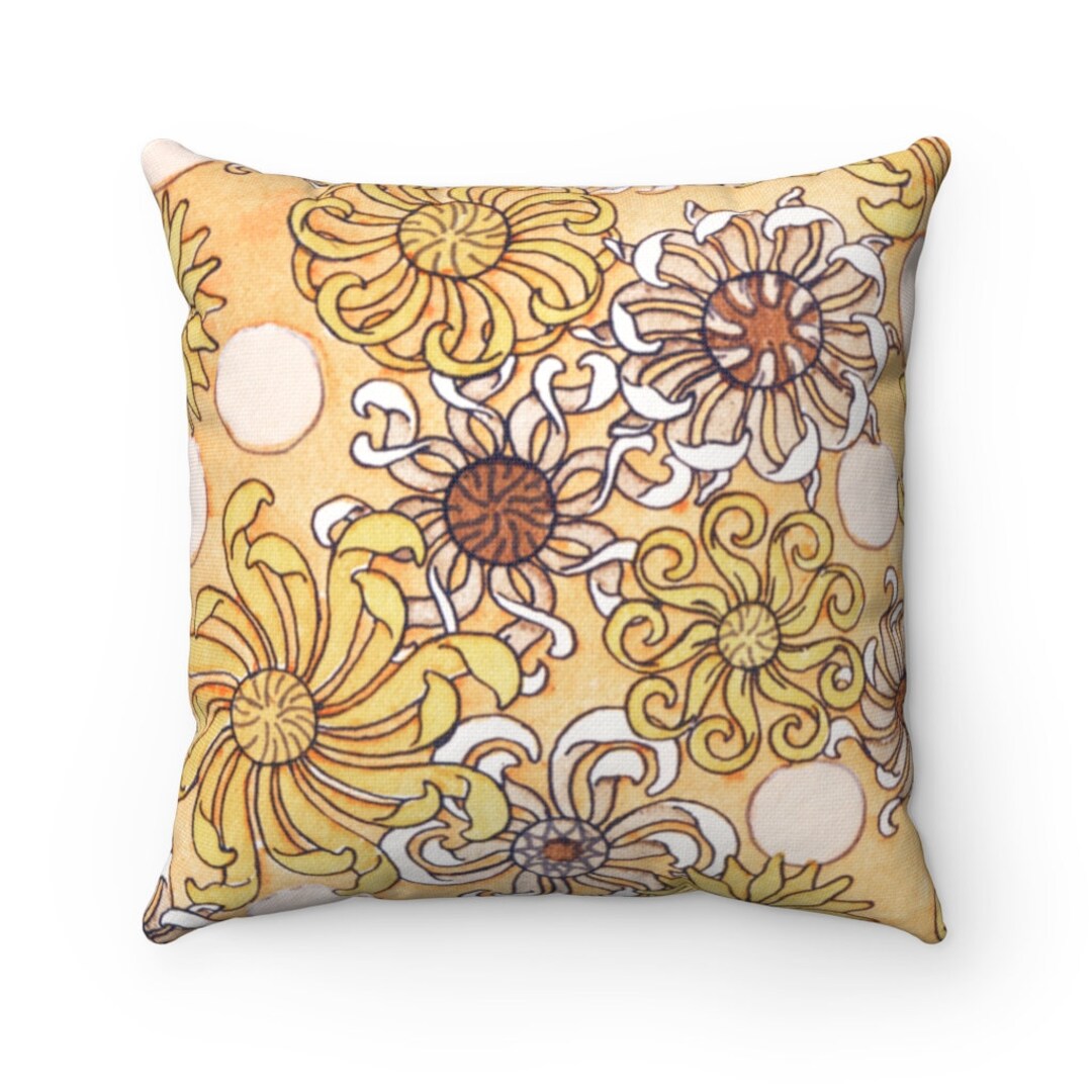 Yellow Bloom Floral Design Spun Polyester Square Pillow Case Etsy