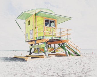 Lifeguard Miami Print, 6st Street Lifeguard Tower, Beach Photography, Art Print, Giclée, Fine Art, Photography Beach Decor, Wall Art