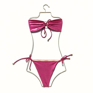 Barbie Pink Bandeau Bikini Set – Luna Top & Harlow Bottoms | Cheeky High Waist Swimwear | Adjustable Swimwear | Handmade in LA