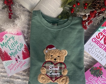 Christmas Teddy Bear Crew / Holiday Bookish Merch / Christmas Sweatshirt / Bookish Merch / Book Embroidered Sweatshirt