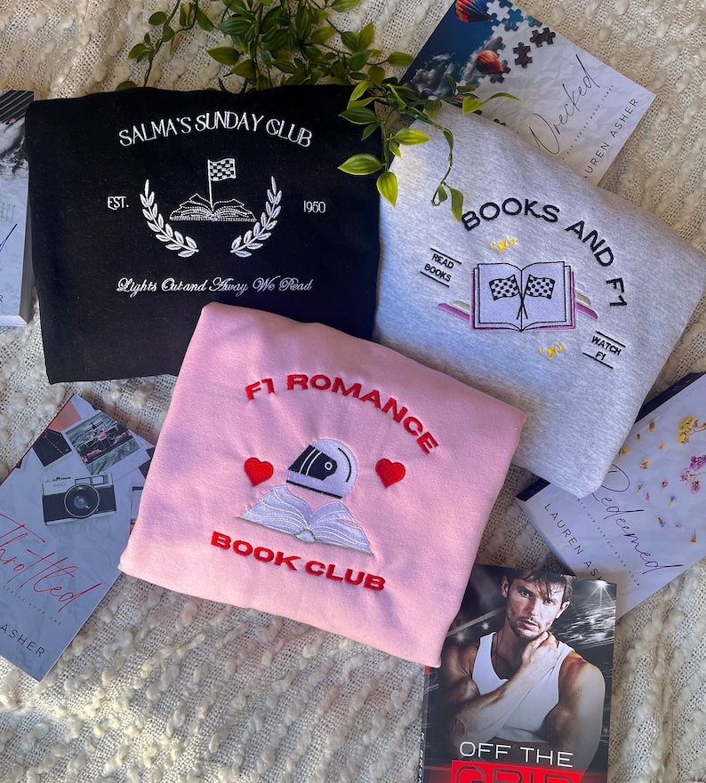 Boeken en F1 geborduurd sweatshirt / F1 Romantiek / Boek Merch / Boek sweatshirt afbeelding 2