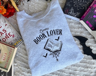Spooky Book Lover Sweatshirt / Halloween Bookish Merch / Embroidered Book Sweatshirt