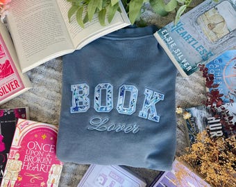 Book Lover Sweatshirt Blue / Embroidered Bookish Merch / Book Merch / Bookish Sweatshirt / Book Lover Merch / Embroidered Applique