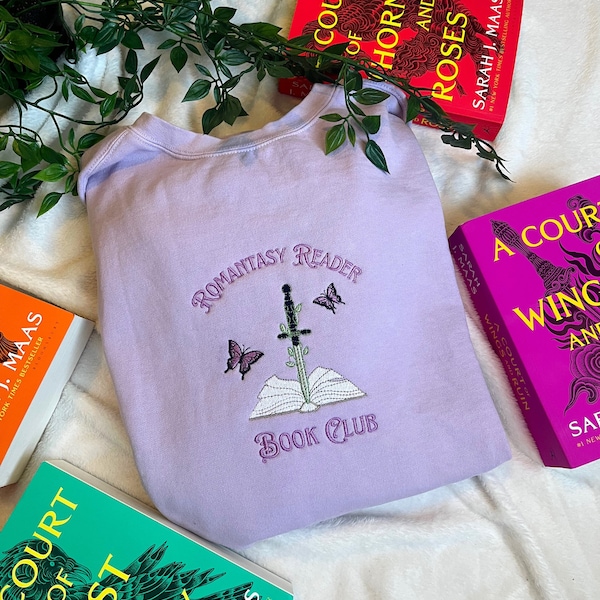 Romantasy Reader Sweatshirt / Fantasy Romance Reader Merch / Bookish Merch / Book Sweatshirt / embroidered book Merch/ romance reader