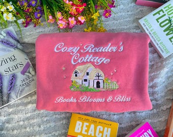 Cozy Readers Cottage Sweatshirt / Book Merch / Book Embroidered Sweatshirt / Booktok Merch