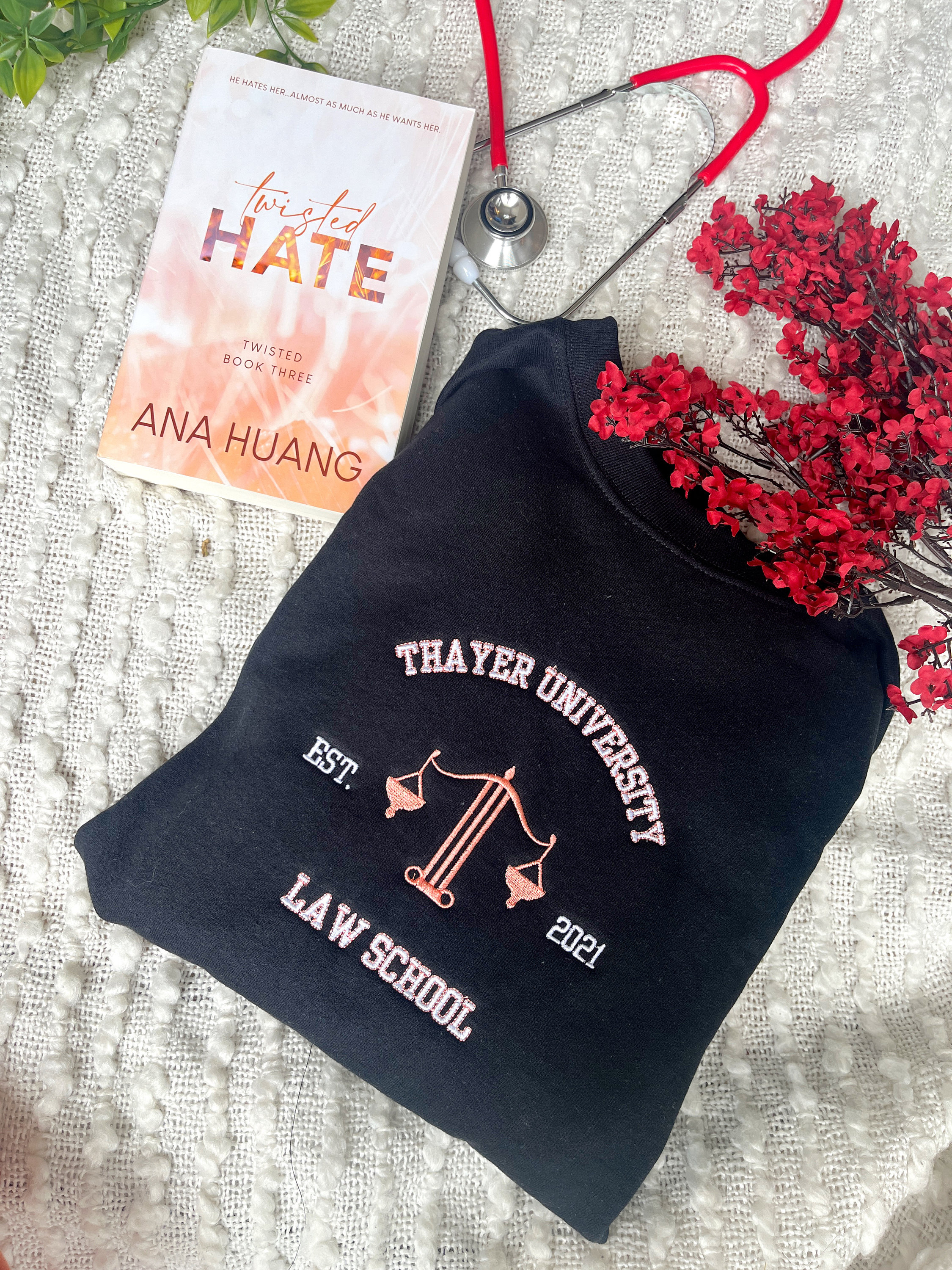 Twisted Hate Sweatshirt/ Thayer University Merch / Twisted Series Merch /  LICENSED Ana Huang Merch / Embroidered Book Sweatshirt 