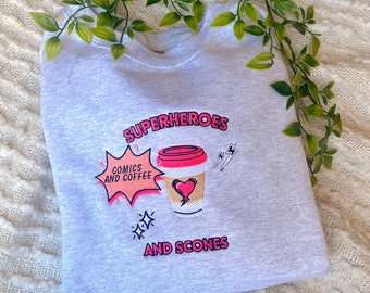 Superheroes and Scones/ Addicted Series Merch/ Addicted Calloway series/ Booktok Merch/ Embroidered Book Sweatshirt / Embroidered Sweatshirt