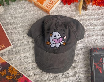 Ghost Reading Dad Cap / Embroidered Bookish Hat/ Bookish merch / Halloween Merch / Spooky Season