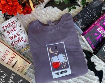 THE READER Tarot Sweatshirt / Halloween Bookish Merch / Embroidered Bookish Sweatshirt / Spooky Season sweatshirt