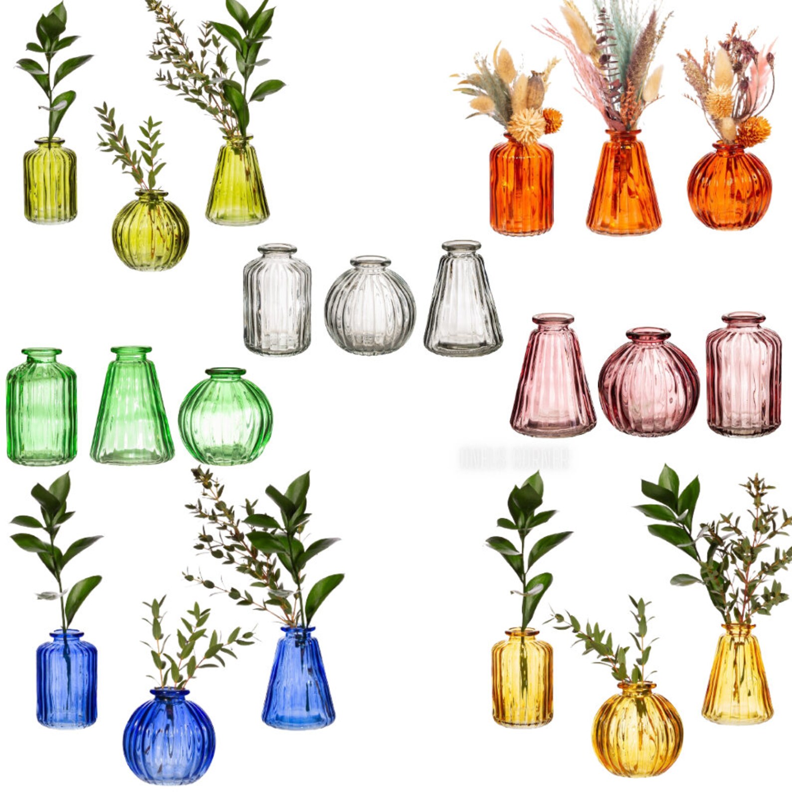 Small Glass Bud Vases Botanical Style Blue Green Amber Vase Etsy UK