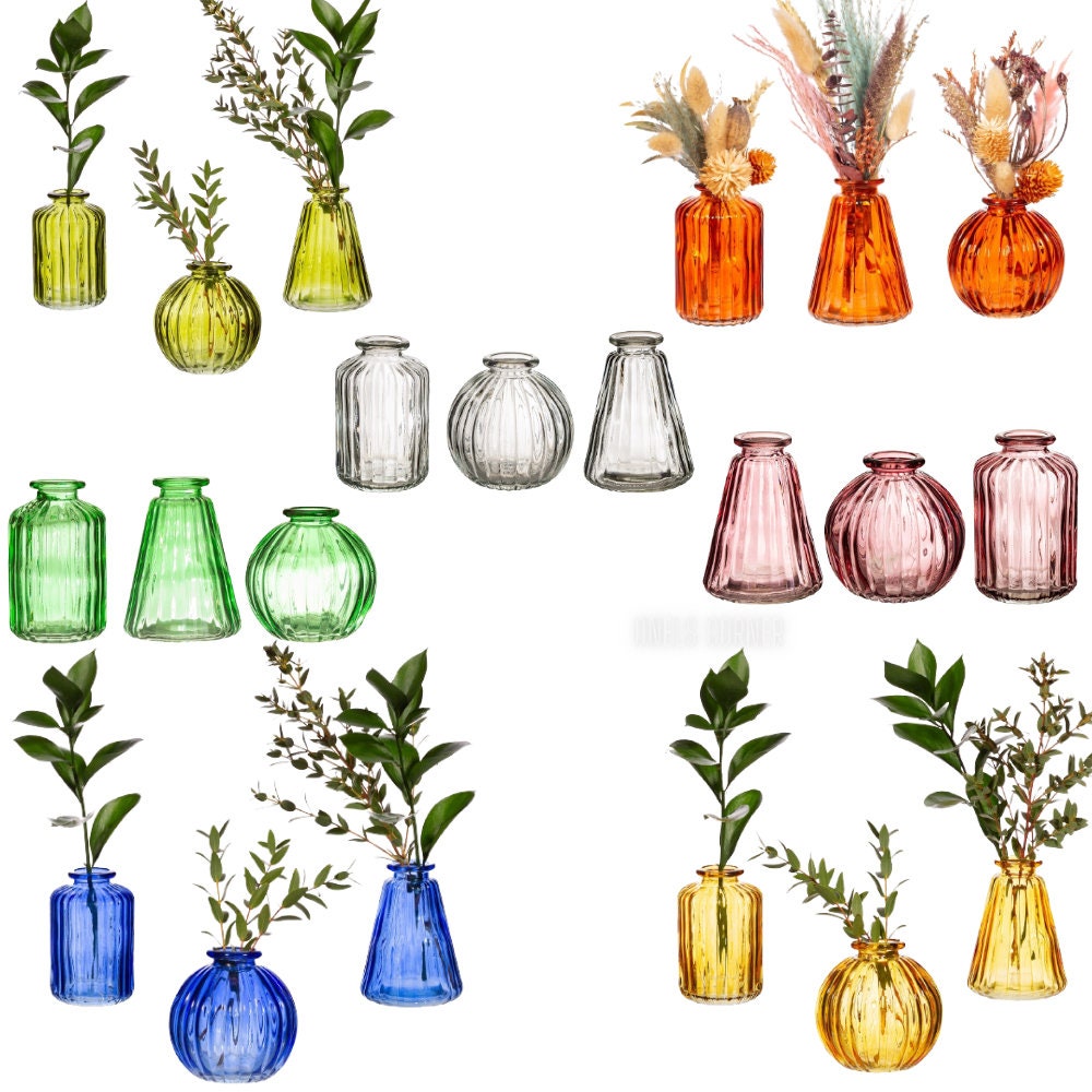 Small Glass Bud Vases Botanical Style Blue Green Amber Vase Etsy UK