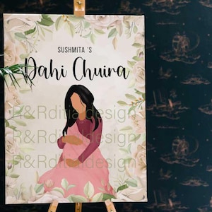 Póster de baby shower nepalí / Celebración para futuras mamás / Póster digital Dahi Chuira / Personaliza texto, color de fondo y tamaño del póster