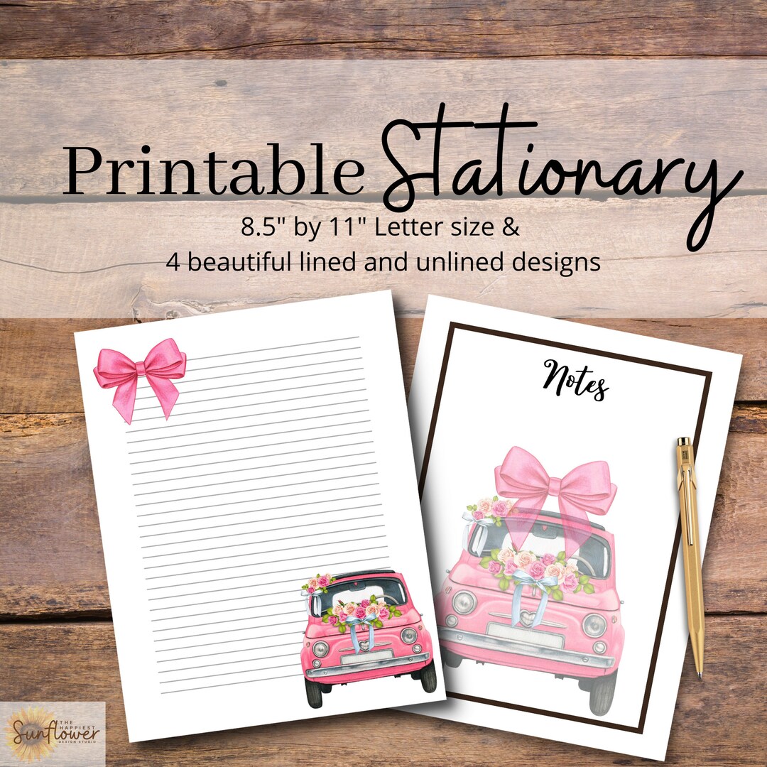 Pink Bow & Car Printable Stationary Pink Bow Printable Etsy