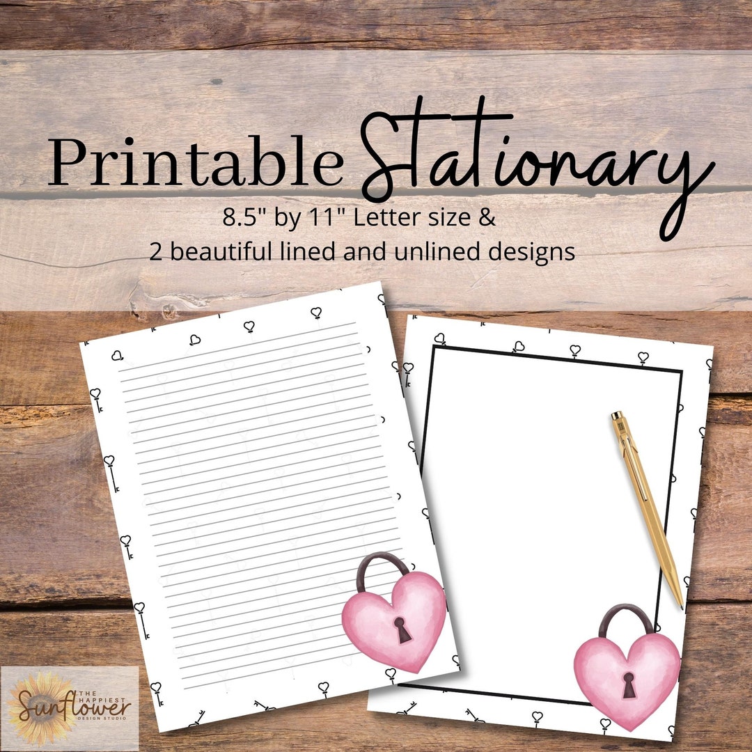 Heart Printable Stationary, Printable Stationary Paper, Downloadable ...
