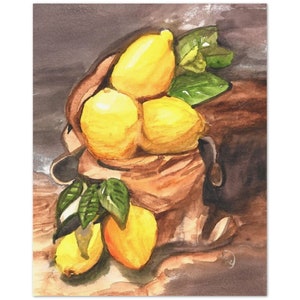 Lemon Still Life Watercolor Painting | Kitchen Wall Art | Fruit Painting