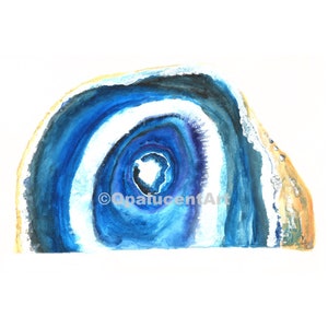 Digital: Blue Geode Art, Watercolor Painting, Gem and Mineral Art