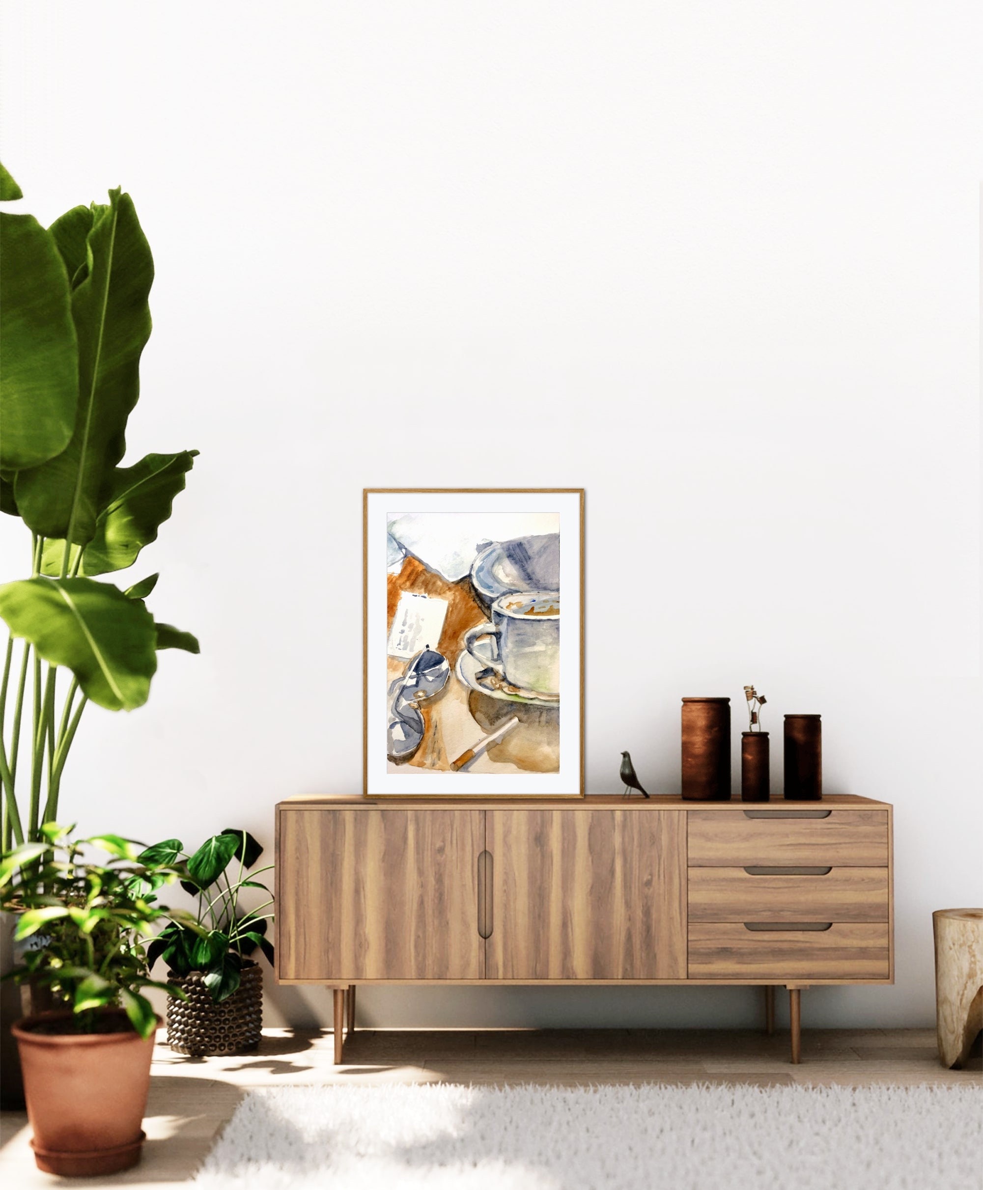 Cafe Art, Coffee Painting, Still Life Painting, Watercolor