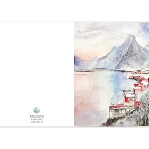 Paquete de 10 tarjetas plegadas: arte escandinavo, paisaje de Noruega, paisaje marino de acuarela, pintura de paisaje de montaña