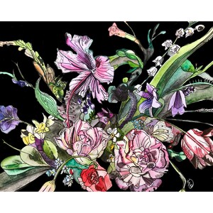 Tarjetas plegadas de 10 paquetes: Dark Floral Art Print, Black Floral, Art Nouveau, Nocturnal Garden Art, Cottagecore Art Print