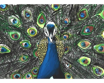 DIGITAL: Peacock Watercolor Painting, Bird Wall Art, Watercolor Print, Blue Peacock, Bird Wall Decor