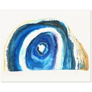 Blue Geode Art, Watercolor Painting, Gem and Mineral Art