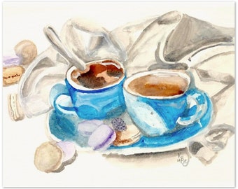 Coffee Shop Art, Still Life Painting, Watercolor Art Print