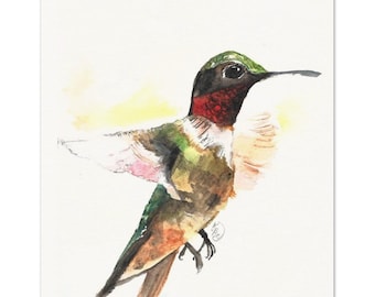 Hummingbird Watercolor Painting, Bird Wall Art, Watercolor Print, Bird Wall Decor