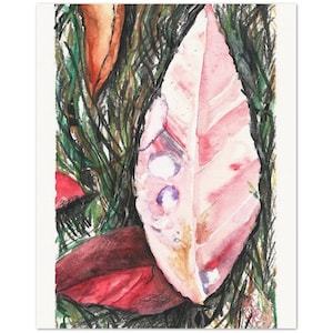 Water Droplets on a Leaf, Watercolor Painting, Fall Art