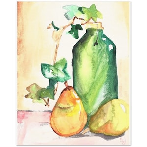 Vaso e Pera Art, Natura Morta, Acquerello Stampa
