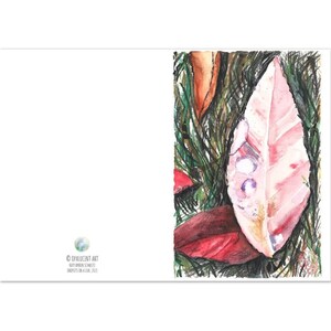 Confezione da 10 carte piegate: gocce d'acqua su una foglia, pittura ad acquerello, arte autunnale