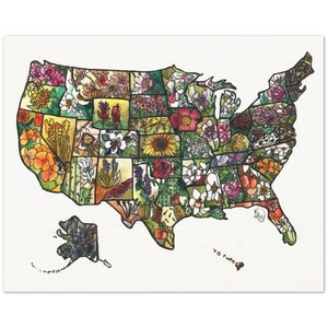 State Flowers Watercolor Art Print, Flower Watercolor, America Art