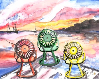10-Pack Folded Cards: Memorial Union Terrace Chairs, UW Madison, Sunburst Chair, UW-Madison, Watercolor Art Print