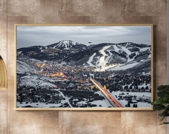 Park City Night Print – Utah Mountain Town, Winter Landscape
