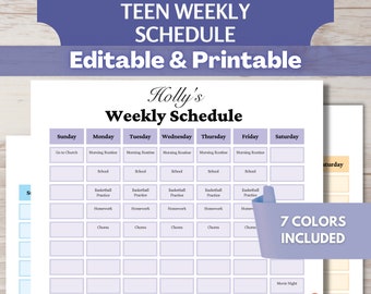 Customizable Teen Weekly Planner | Flexible Teen Schedule Template | Editable Teen Schedule | Teen Time Management Tool | Teen Weekly Agenda