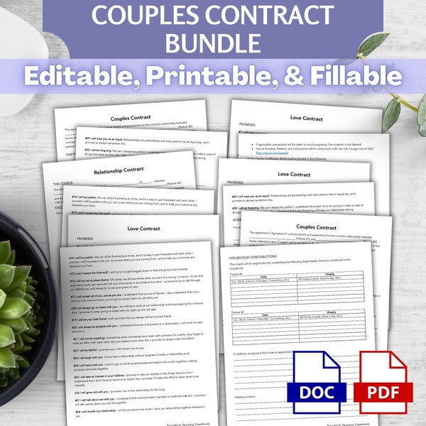 Couples Contract | Relationship Agreement for Couples | Cohabitation Agreement | Love Contract | Open Relationship Agreement | Marriage