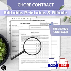 Printable Chore Contract for Kids Editable Child Responsibility