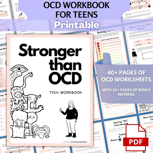 OCD Worksheets for Teens | Teen OCD Tracker and Journal Pages | OCD Management Solutions for Teens |  Printable Teen Self-Care Workbook