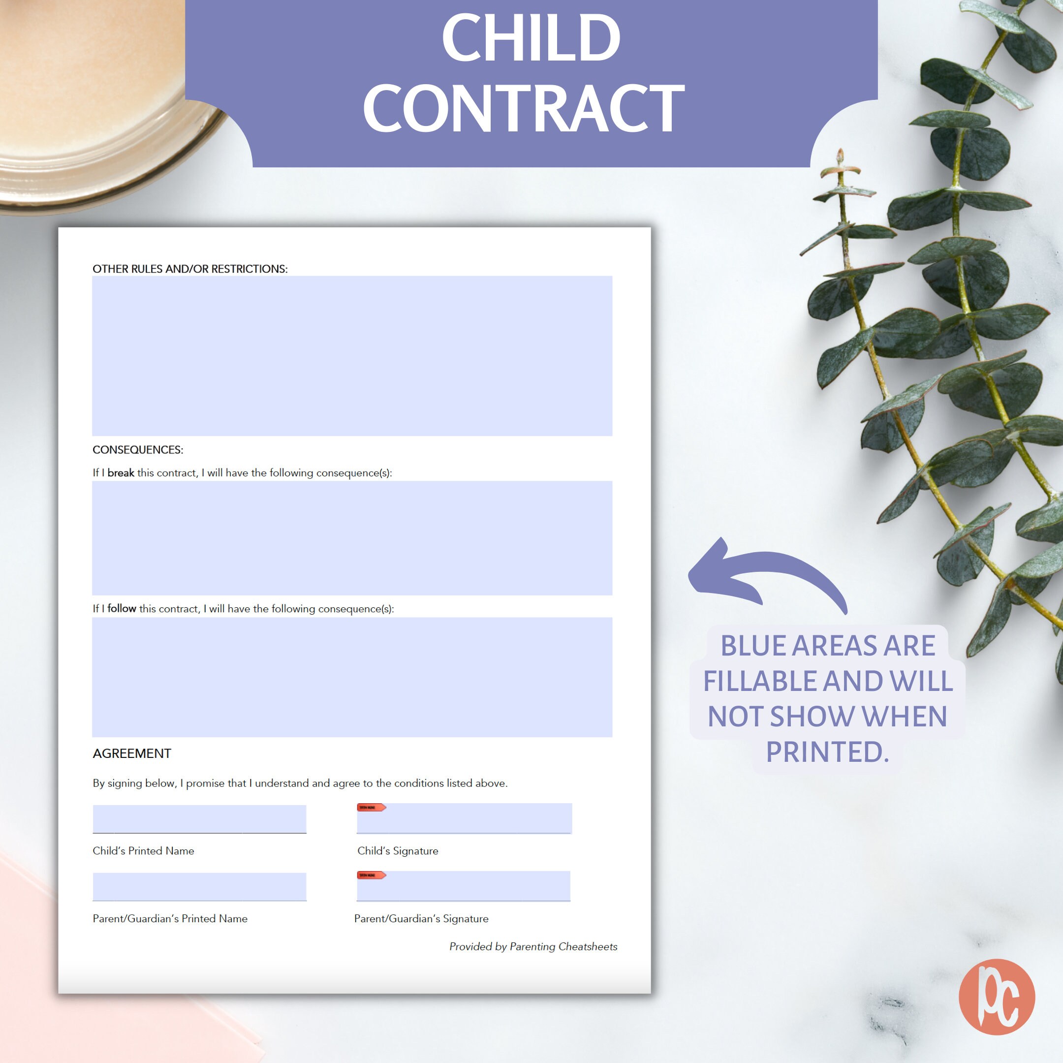 Editable Grades Contract for Kids Family Academic Agreement for ...