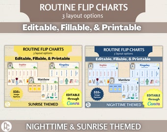 Bedtime and Morning Routines | Editable Chart | Editable Checklist | Printable Routine | Schedule | Montessori | Nighttime & Sunrise A02