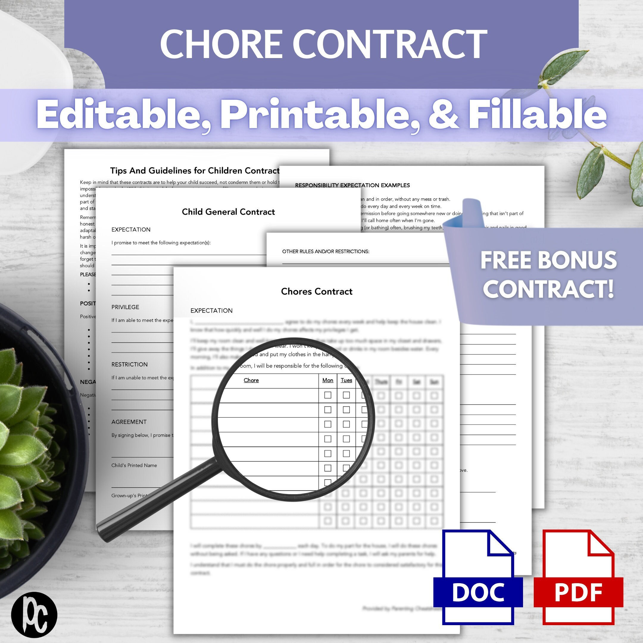 Printable Chore Contract for Kids Editable Child Responsibility Printable Chore Contract for Kids Editable Child Responsibility