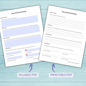 Teen Contract Bundle Contracts for Teenagers Parenting Form Back to ...