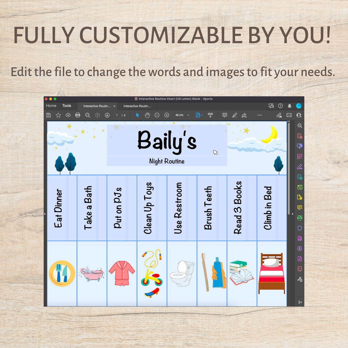 Bedtime and Morning Routines Editable Chart Editable Checklist ...