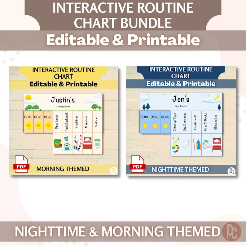 Bedtime and Morning Routines Editable Chart Editable Checklist ...