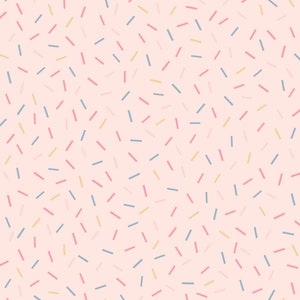 May include: Pink background with a pattern of colorful sprinkles. The text "We cannot wait to celebrate" is at the bottom of the image.