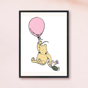 Winnie the Pooh Pink Balloon Design | Art Print or Party Decor, Cake Topper | Instant Download