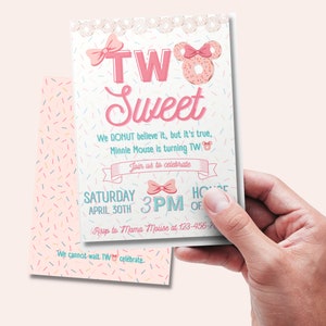 TWO SWEET Donut Minnie Mouse Inspired Birthday Invitations | Digital File | Customizable | Girls Birthday Party