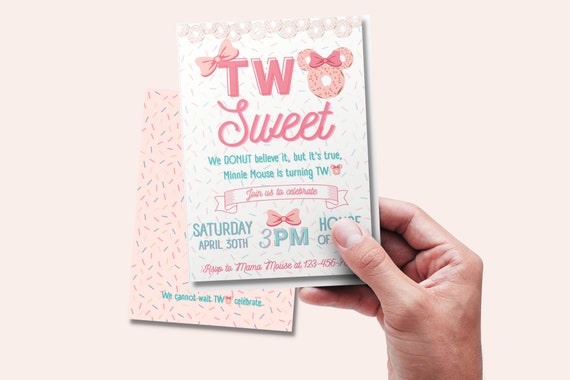 TWO SWEET Donut Minnie Mouse Inspired Birthday Invitations | Digital File | Customizable | Girls Birthday Party