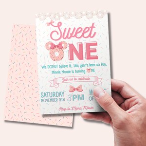SWEET ONE Donut Minnie Mouse Inspired Birthday Invitations | Digital File | Customizable | Girls Birthday Party