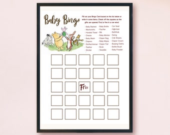 Winnie the Pooh Baby Shower Bingo | Classic Theme (Instant Download)