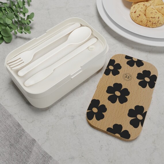 Bento Lunch Box for Adults Kids, Black Flowers, Lunch Box Food